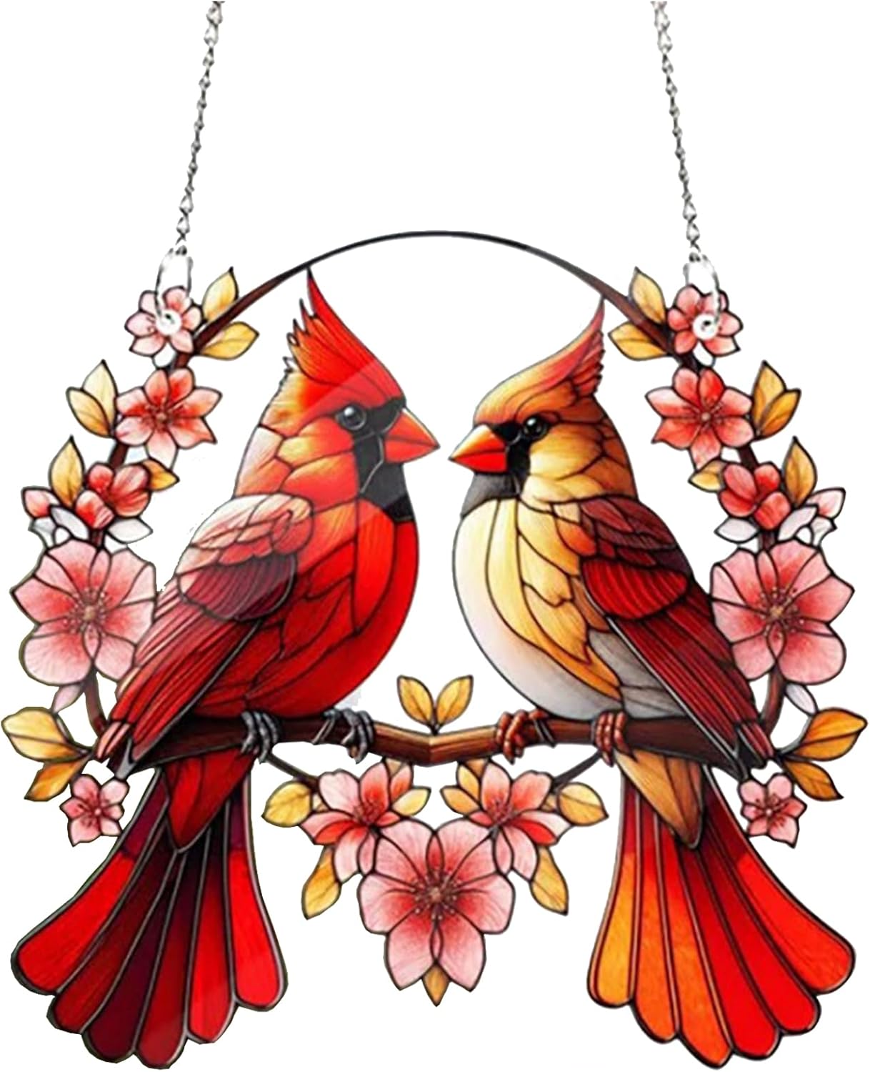 Acrylic Window Hanging Cardinal Suncatcher Decor,Red Bird Suncatcher Panel Outdoor Wall Art Stained Panel Hangings Gift for Home Garden Ornament for Birds Lover