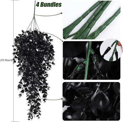 RECUTMS Artificial Plant Hanging Eucalyptus Leaf Fake Outdoor Faux Plastic Greenery for Wall House Room Patio Indoor Home Shelf Office Decor (Black)