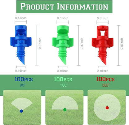 300 Pcs Misting Nozzle Sprayer 90/180/360 Degree Atomizing Micro Sprinklers Drip Ring Irrigation Emitters Sprinkler Nozzle Refraction Drip Emitters for Garden Agriculture Lawn