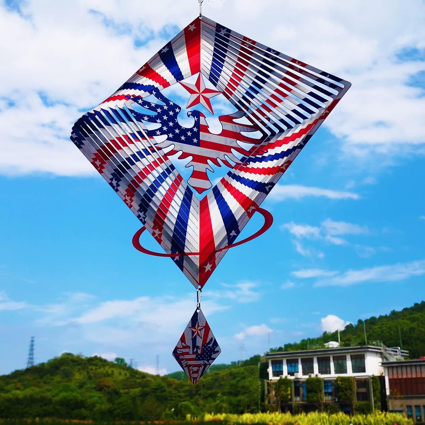 DJUAN 4th of July Decorations,13.5in Stainless Steel Eagle Flag Patriotic Wind Spinner Fourth of July Decor Outdoor,Garden Patriotic Decor Independence Day Decorations Wind Spinners for Yard,Garden