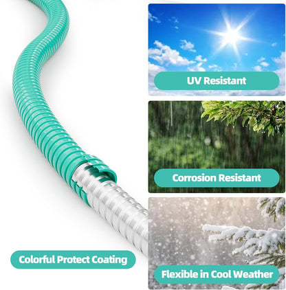 SPECILITE 25ft 304 Stainless Steel Garden Hose Metal, Heavy Duty Water Pipe with Nozzles for Yard, Outdoor - Flexible, Never Kink & Tangle, Puncture Resistant (Aqua)