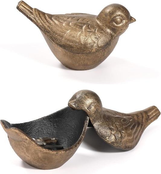 Bird Key Hiders Outside, Cast Iron Outdoor Hidden Keys Holder, Hide a Key Bird Statue, Antique Gold