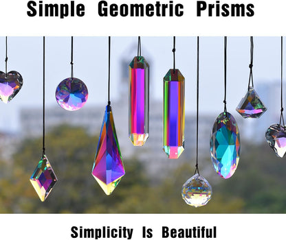 2PCS Circle Crystal Sun Catcher Prisms, STINO Hanging Suncatchers with Glass Prism, Rainbow Maker for Windows, Balcony, Kitchen, Garden Decoration (1, Circle ABColor 2Pcs)