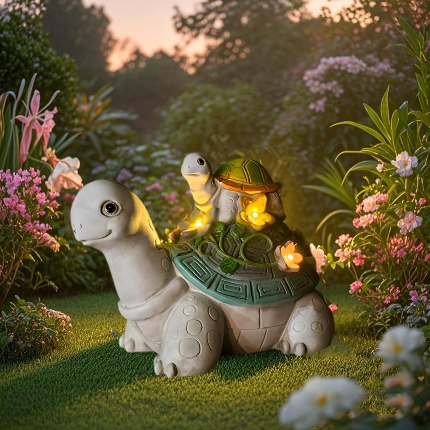 Solar Garden Outdoor Statues Turtle with Succulent and 7 LED Lights, Cute Outdoor Turtle Decor for Patio, Balcony, Yard Ornament, Funny Tortoise Figurine Lights Lawn Art, Present for Grandma, Mum