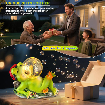 Solar Garden Outdoor Statues Frog, Lawn Decor Frogs Statue for Patio, Balcony, Yard Ornament - Unique Home Decor Gifts (Frog)