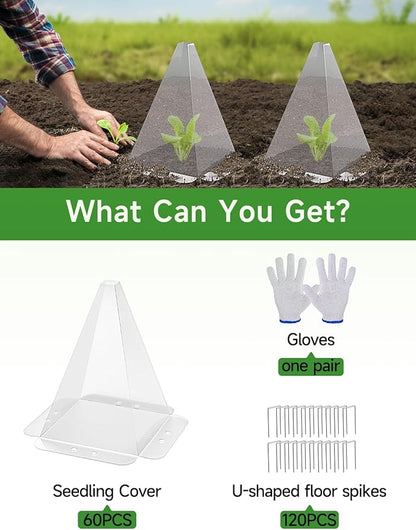 40 Pack Garden Cloches for Plants - Clear Reusable Plastic Seedling Covers with 80 Metal Stakes - Mini Greenhouse Plant Bell Covers for Frost, Sun, Pests Protection(7.8" x 11")