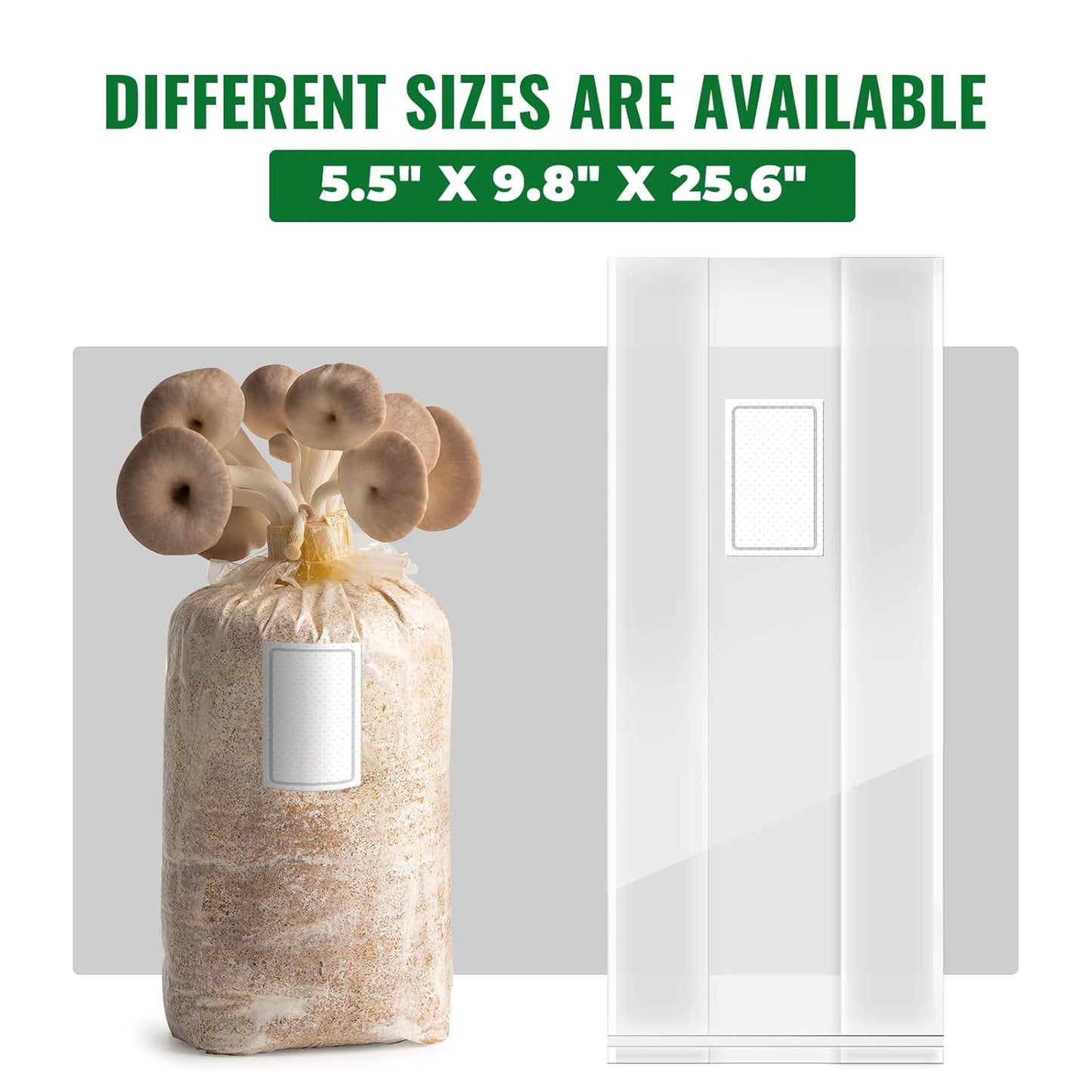 Large Extra Thick 100 Packs Mushroom Grow Bags, 6 Mil Spawn Bags 5.5" X 9.8" X 25.6" with 0.2 Micron Filter Breathable Autoclavable Durable