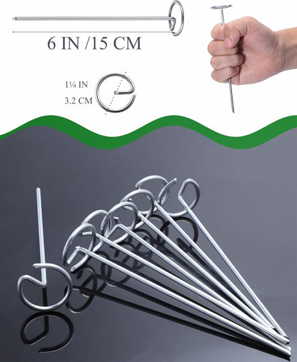 Landscape Fabric Pins 50 Pack - 6 Inch 11 Gauge Galvanized Steel Garden Stakes - Heavy Duty G-Shape Circle Top Ground Anchor Pins for Weed Barrier Fabric, Sod, Tents & Outdoor Securing. (50)