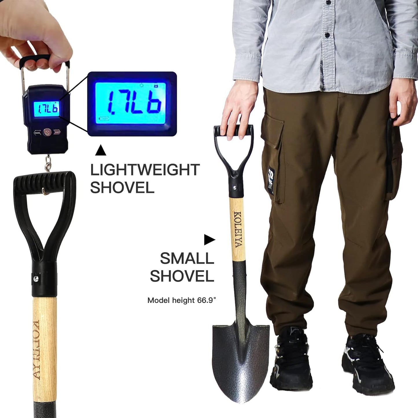 Small Short Handle Shovel - 28 Inches Overall Length - Kids Metal Sand Shovel for Digging and Gardening - Metal + Wooden