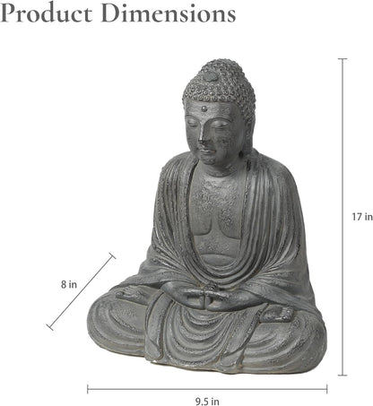 LuxenHome Buddha Statue Outdoor and Indoor, 17" Fiber Stone Meditating Buddha Garden Statues Outdoor, Zen Sculptures, Outdoor Statues for Garden, Patio, Backyard Deck
