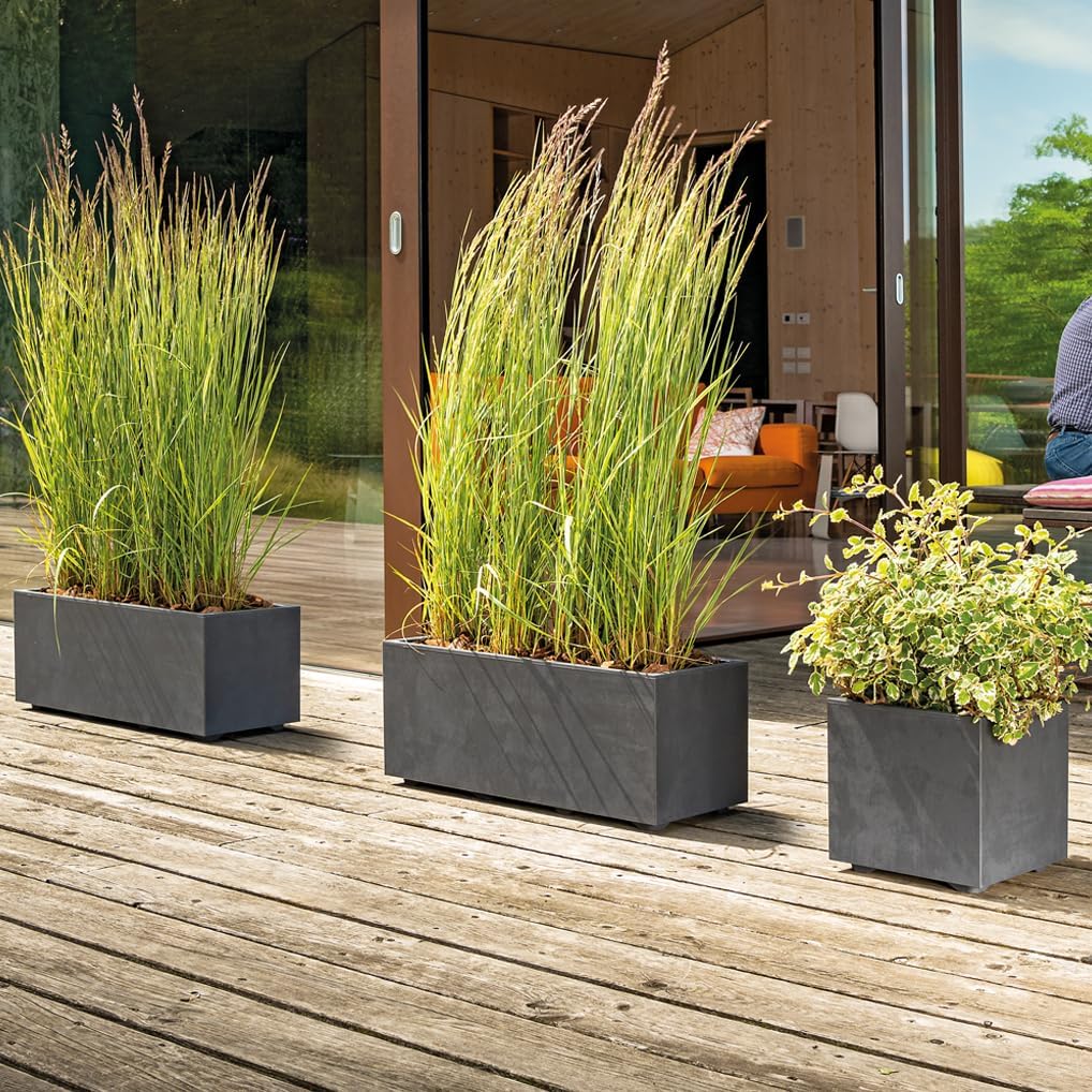 Deroma Millennium 15” Cube Planter | Light & Durable Plastic | Indoor or Outdoor Square Pot for Patio/Porch | Includes Water Reserve & Drain Plug | Trendy Planter for Plants, Flowers, Garden | Black