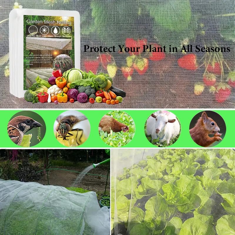 Garden Hoops and Mesh Netting Kit, Ultra Fine,Pest-Proof Cover 36Pcs Garden Tunnel,Plant Covers 8x24 Ft Netting &30 Clips &10Sets of Ground Stakes for Vegetable,Greenhouse Row Cover (Medium)