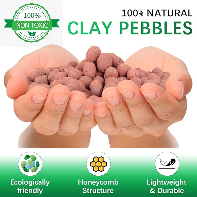 5LB LECA Explanded Clay Pebbles, 14-16mm Lightweight Clay Aggregate for Hydroponic Growing, Premium Grow Media for Orchids, Aquaponics Plants and Horticultural Drainage, Natural