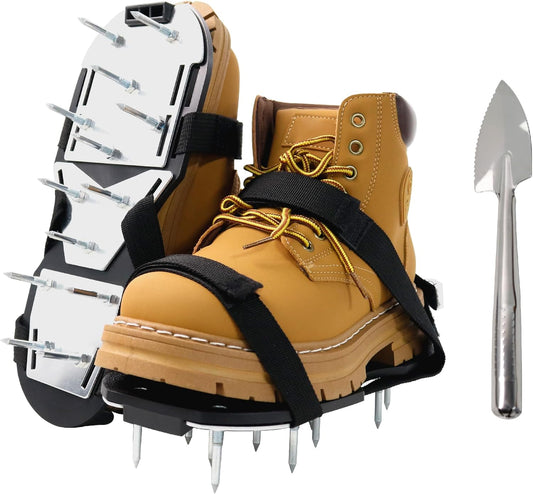 Lawn Aerator Shoes for Grass – Pre-Assembled Aerator Shoes with Anti-Slip Straps, Metal Reinforced