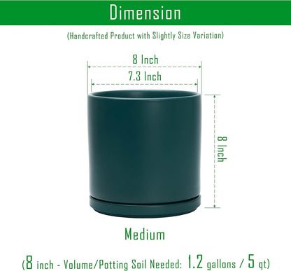 D'vine Dev Set of 2 Plants Pots, 8 Inch Ceramic Planter Pot for Plants with Drainage Hole and Saucer, Teal, 94-V-D-9