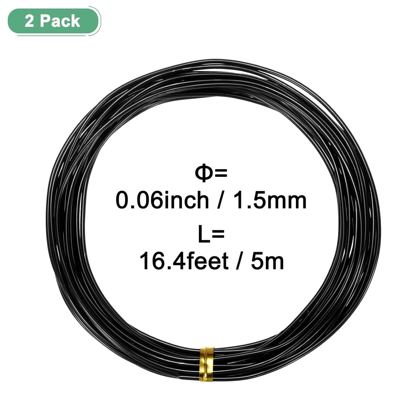 2-Rolls 1.5mm Bonsai Training Wire, 32.8 Feet Total Anodized Aluminum Bonsai Wires for Bonsai Tree Shaping/Branches Fixing/Trunk Holding/DIY Crafting [16.4ft Each, Black]