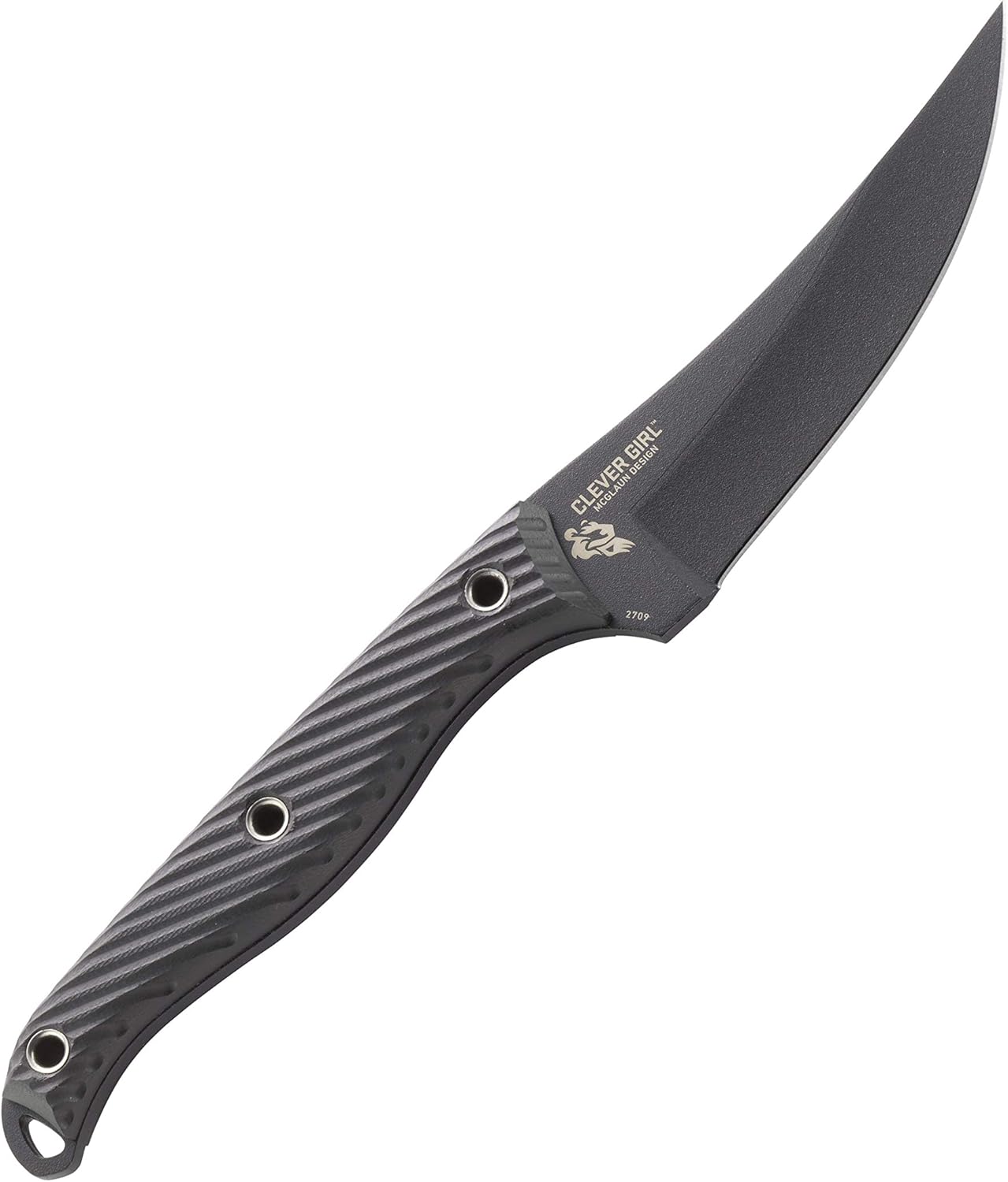 CRKT Clever Girl Fixed Blade Knife with Sheath: Powder Coated SK5 Steel, Upswept Blade, Textured Nylon Handle, Molle Compatible Sheath 2709,Black