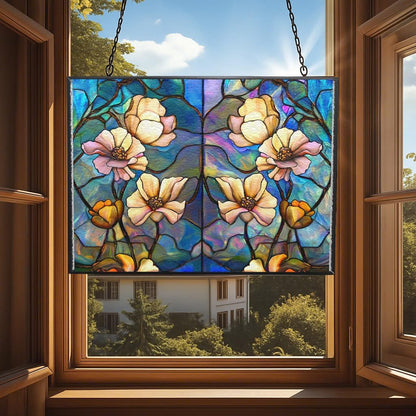Customized Rectangle Rainbow Lotus Stained Glass Window Hanging, Suncatcher for Women, Stained Glass Window Decor Perfect Home Décor