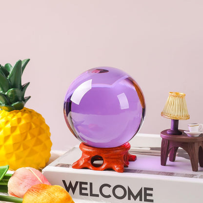 Modaier Purple Crystal Ball 80mm with Wooden Stand and Gift Box for Magic,lensball Photography,Family Decorative,Fortune Teller,Feng Shui,Witchcraft,Witchy Gifts,Witch Decor,and Halloween Decor