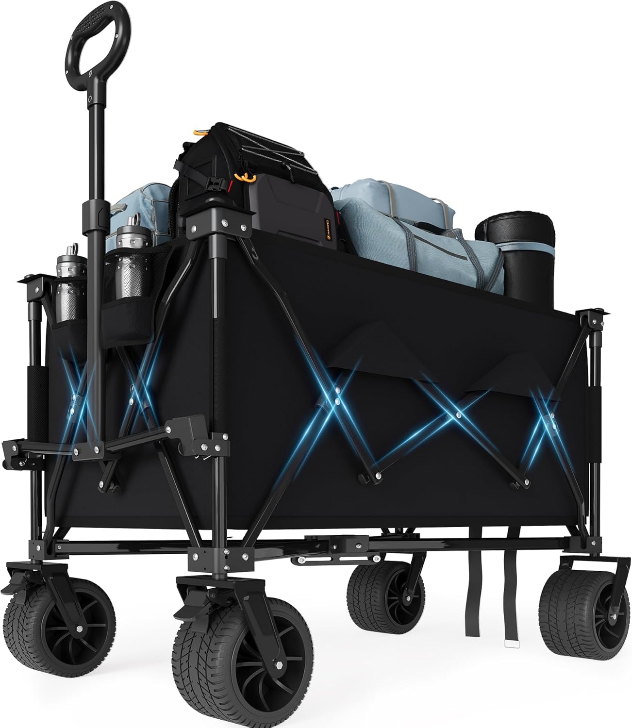 35" Foldable Wagon for Beach with 350lbs Weight Capacity, Heavy Duty 280L Extra Large Collapsible Foldable Wagon for Camping, All Terrain Beach Wagons Extended with Cup Holders for Sand