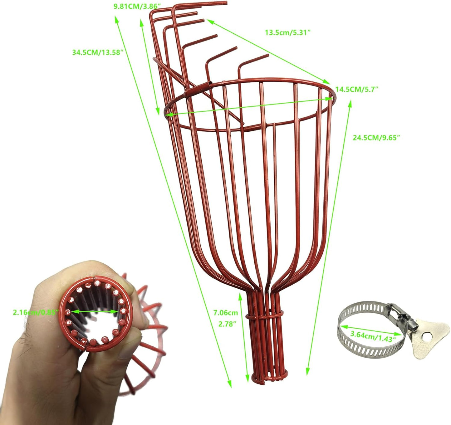 Stainless Steel Fruit Picker Basket Tool for Apple, Cherry, Berry, Orange, Blueberry, Mango, Avocado, Lemon, Peach Harvesting (12FT Full Set)