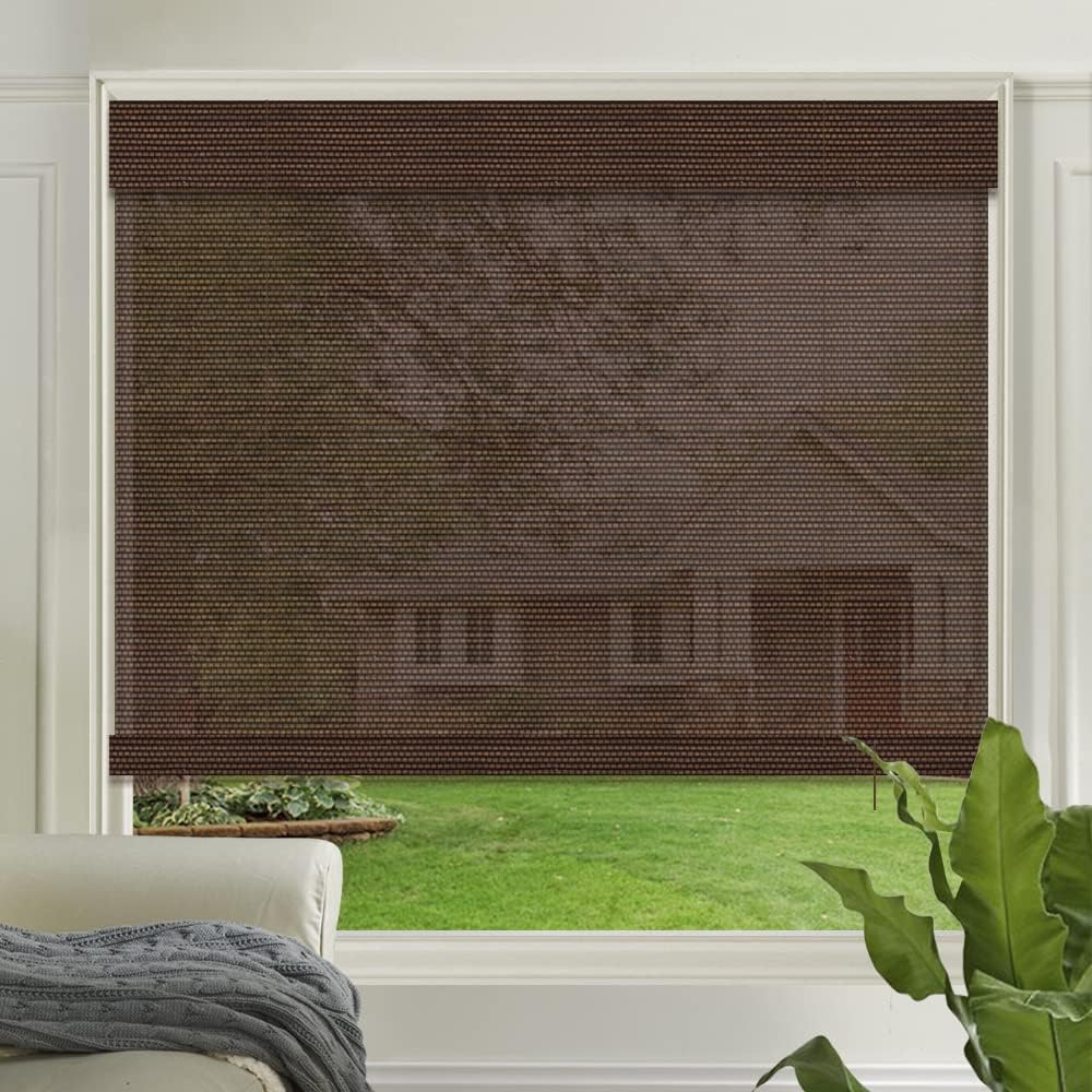 LETAU Cordless Wood Window Roller Shades, Bamboo Light Filtering Window Blinds for Indoor Home, Office, Kitchen, Pattern 10
