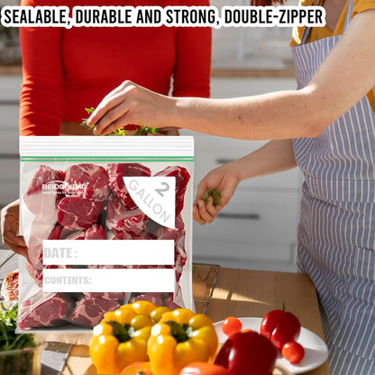 2 Gallon Large Food Storage Freezer Bags, 125 Count | Double Zipper | 13" * 15", Freshness Easy Open Reclosable Clear Plastic Bags