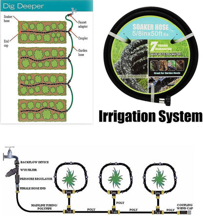 Soaker Hose with Connector 5/8in Diameter 25FT 50FT Black Garden Water Hose Flower Bed and Lawn Lightweight Hose (50FT)