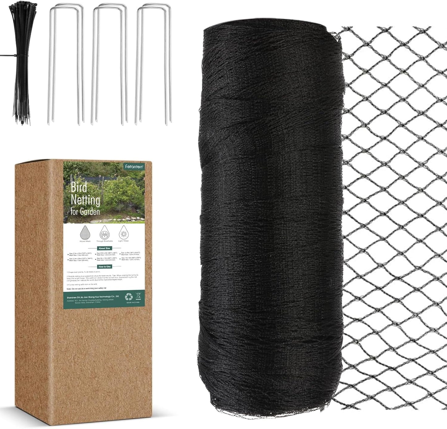 Bird Netting for Garden, Fetanten 13 x 16.5 FT Netting for Garden Protection Vegetables Fruit Trees Blueberry from Birds Deer Poultry, Heavy Duty Woven Mesh Net Animal Fencing with Ties and Staples