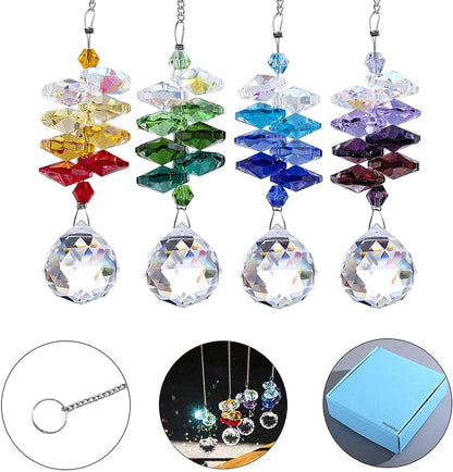 HDCRYSTALGIFTS 4PCS Crystal Hanging Sun Catchers for Window Indoor Rainbow Maker Suncatchers Crystals Ball Prism Chakra Octagon Bead Decor for Home Garden