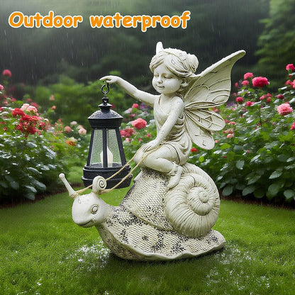 Solar Snail Statue Light, Outdoor Resin Solar Garden Sculpture, Fun Elf Riding Snail Fairy Tale Statue, Lawn, Patio Outdoor Unique Home Dcoration, Lady Gift!