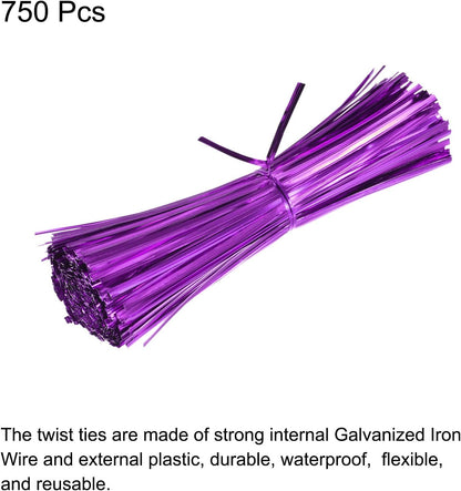 MECCANIXITY Foil Twist Ties 7" 18cm Metallic Plastic Closure Tie for Tying Bread, Candy, Cookies, Gift Bags Arts Crafts Ties Purple Pack of 750
