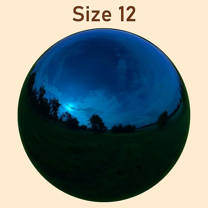 Lulu Decor, Blue Stainless Steel Gazing Mirror Ball Size 12 with Stand