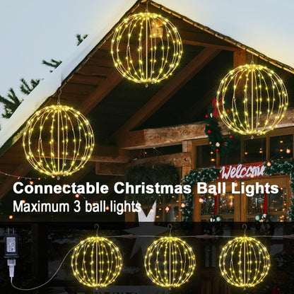 Lightshare 16IN 128LED Light Ball Yard Decoration Pathway Lights Sphere Light with Fold Flat Metal Frame Indoor Outdoor Waterproof Garden Lights, Plug in