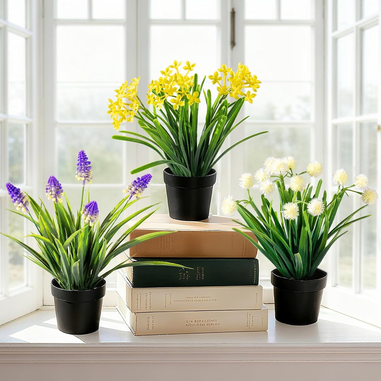 3 Pack Fake Small Plant Artificial Potted Flowers for Home Decor Fake Flower Plant Greenery Mini Faux Plant for Indoor Bedroom Living Room Office Shelf Bathroom Farmhouse Decor (Type 8)