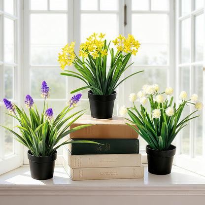 3 Pack Fake Small Plant Artificial Potted Flowers for Home Decor Fake Flower Plant Greenery Mini Faux Plant for Indoor Bedroom Living Room Office Shelf Bathroom Farmhouse Decor (Type 8)