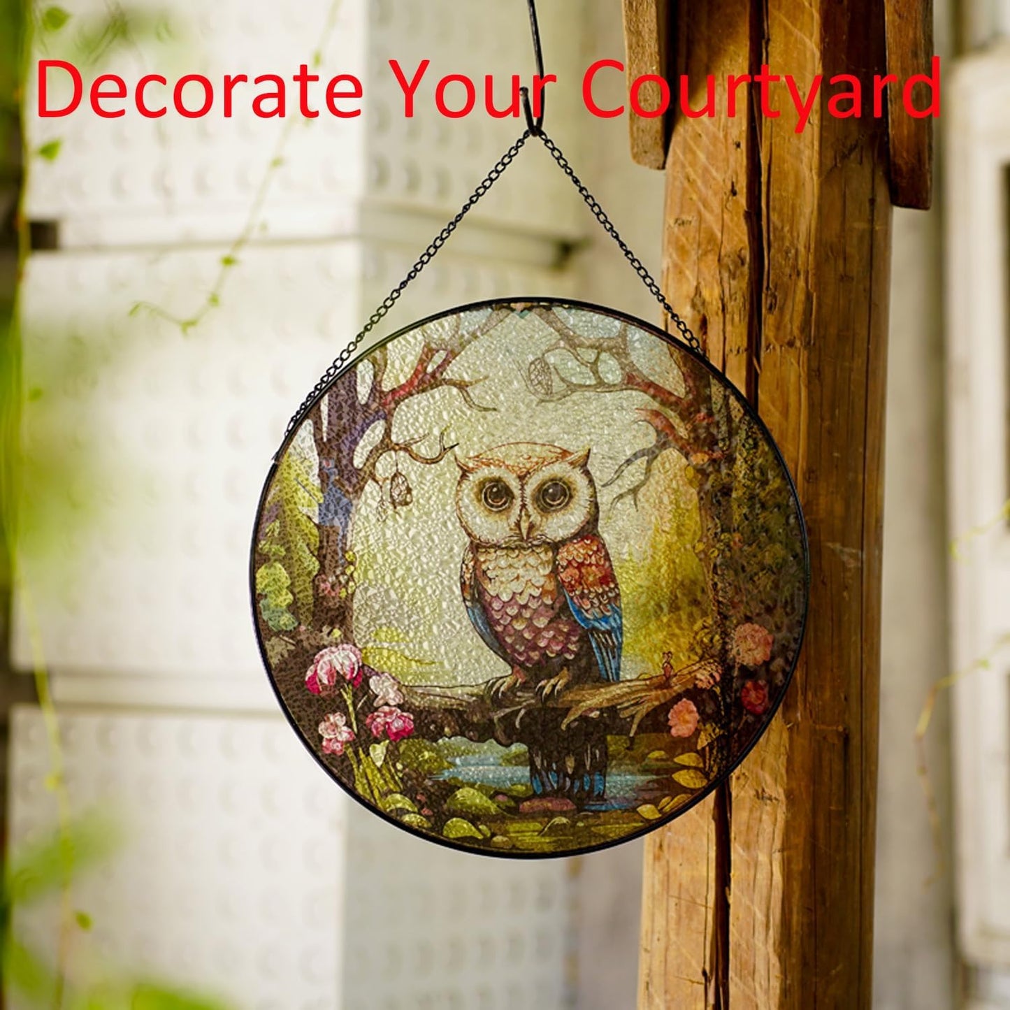 Hanging Stained Glass for Windows,20cm/7.87inch Owl Suncatcher Stained Glass Garden Hangings Ornaments Mother's Day Valentine's Day Halloween Fall Christmas Decor for Home (A Style)