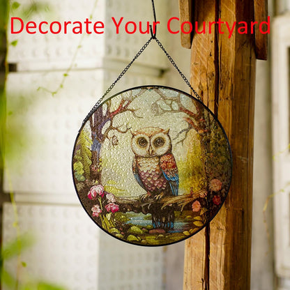 Hanging Stained Glass for Windows,20cm/7.87inch Owl Suncatcher Stained Glass Garden Hangings Ornaments Mother's Day Valentine's Day Halloween Fall Christmas Decor for Home (A Style)