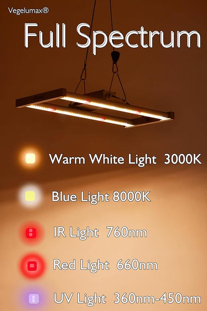 100W LED Grow Light Bar,UV IR Diodes Included,Sunlike Full Spectrum Growing Lamp for Horticulture Indoor Plant Growth Veg Flowering Fruiting,3300K,Aluminum Heat Sink,Power Dimmable