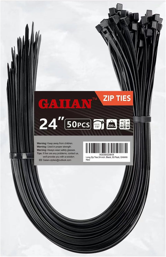 Long Zip Ties Heavy Duty 24 inch, Large Zip Ties with 200 lbs Tensile Strength, Big Cable Ties