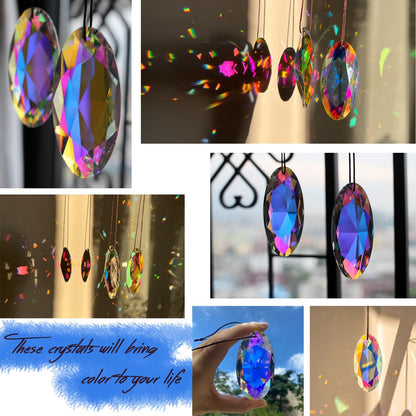 2PCS Simple Geometry Crystal Sun Catcher Prisms, STINO Hanging Suncatchers with Glass Prism, Rainbow Maker for Windows, Balcony, Kitchen, Garden Decoration (1, Oval Eye 2Pcs)