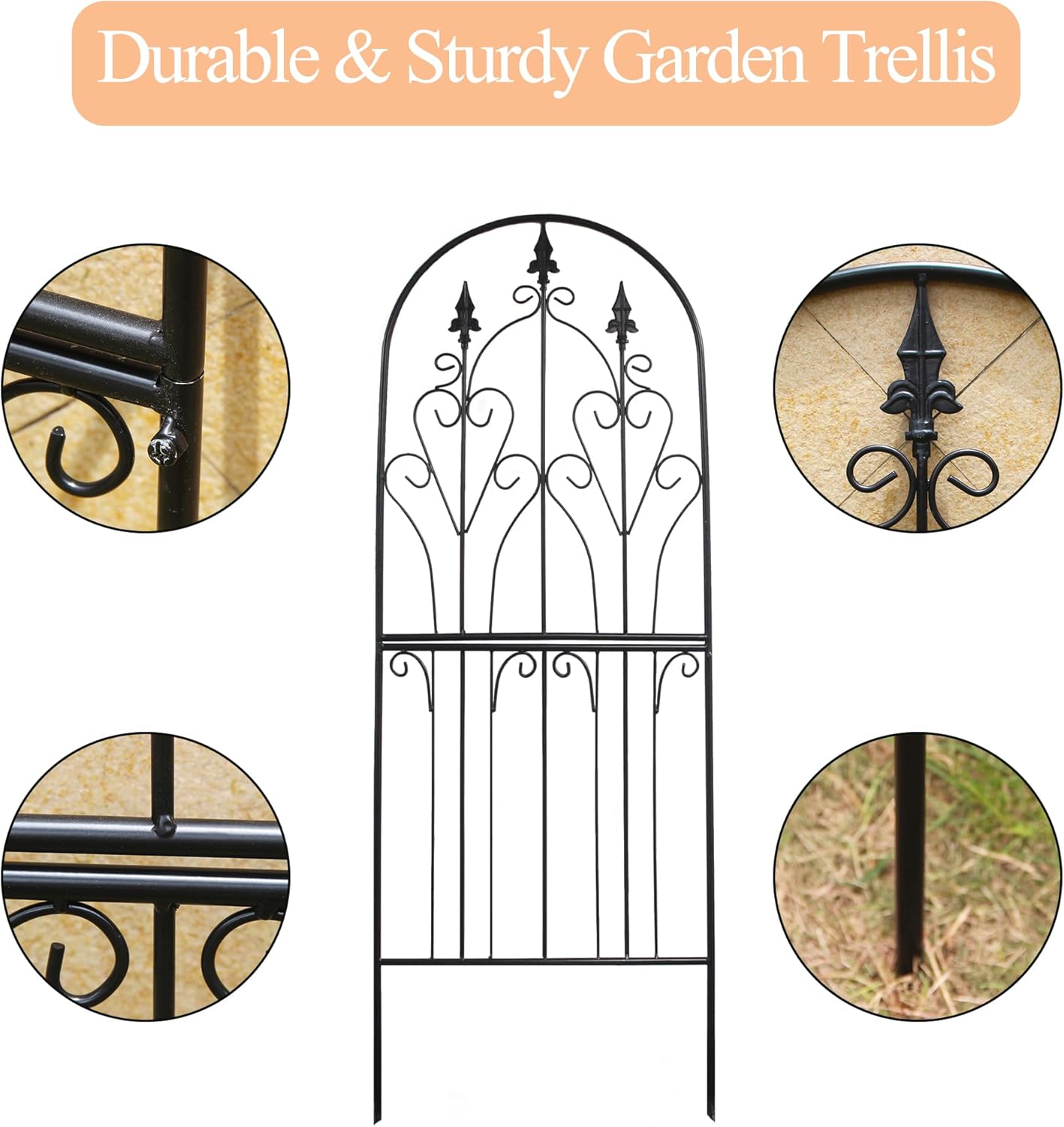 Trellis for Climbing Plants 59" H x 21.7" W Metal Unique Design Decorative Garden Structure Weather-Resistant Lattice Outdoor Decor Flowers Roses Vine Ivy Clematis Black Coating