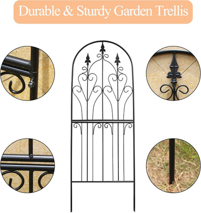 Trellis for Climbing Plants 59" H x 21.7" W Metal Unique Design Decorative Garden Structure Weather-Resistant Lattice Outdoor Decor Flowers Roses Vine Ivy Clematis Black Coating