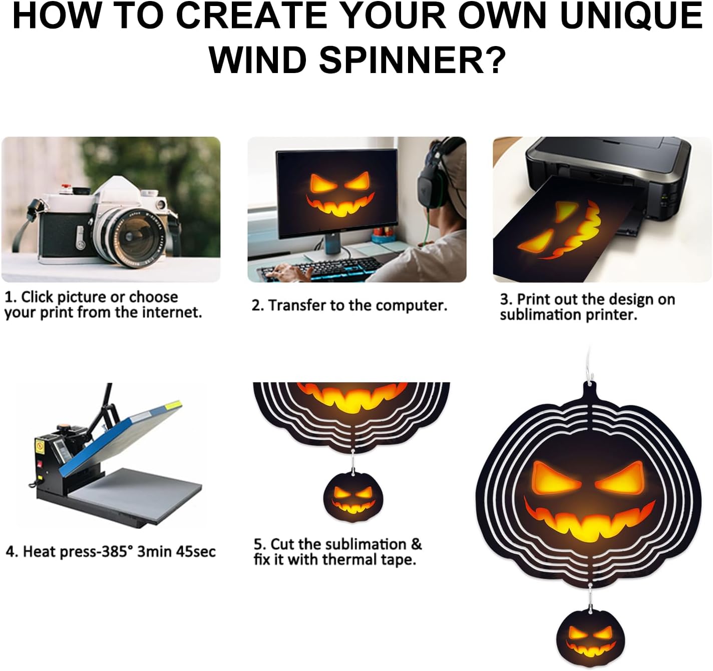 Halloween Sublimation Wind Spinner Blanks, Halloween Party Decorations Pumpkin Shape 10 inch, for Backyard, Garden, Home Decoration, 2 PCS