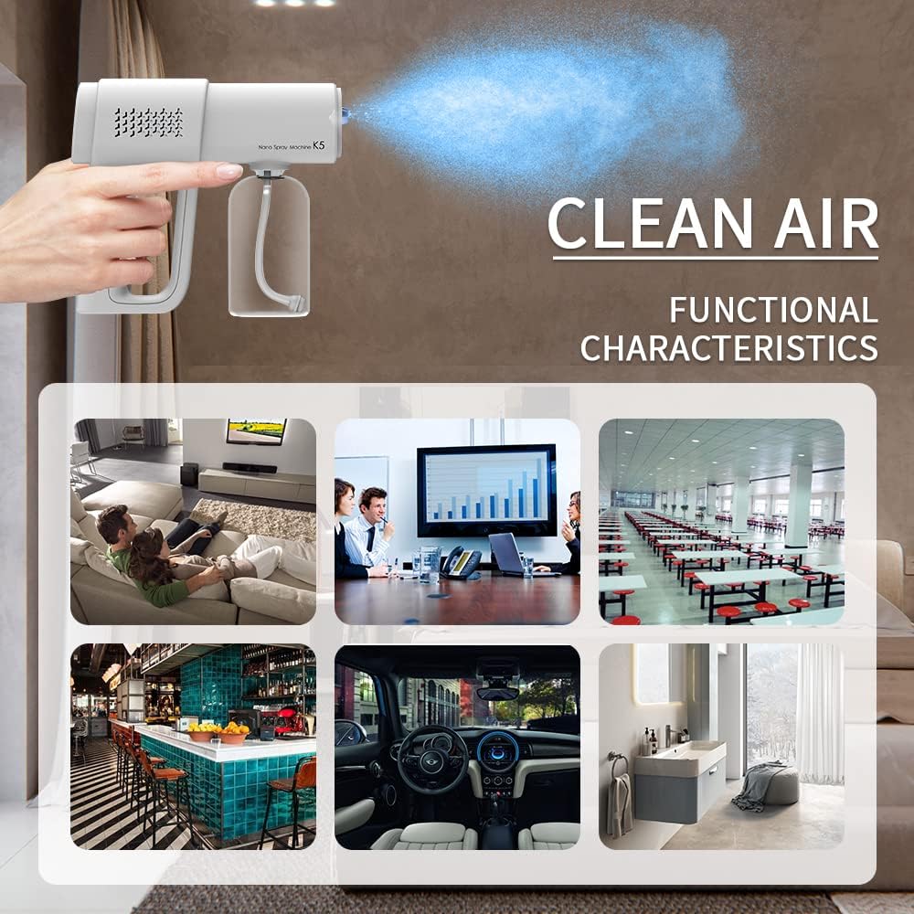 Professional Disinfectant Fogger Machine, 380ml Wireless Fine Particle Sprayer Gun Handheld Sanitizer Fogger, Blue Light Foggers for Touchless Sanitization (White)