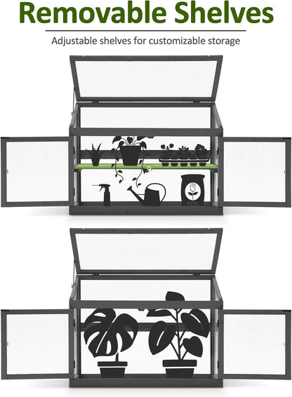MCombo 2-Tier Wooden Cold Frame Garden Greenhouse Raised Flower Planter Shelf Bed Protection 6057-0160 (Dark Grey)