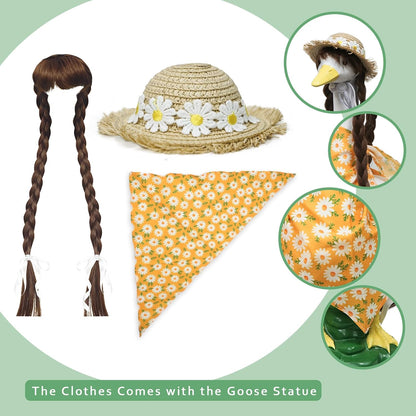 Porch Goose Outfits Statue Decor-20 Large Goose Decrations, Resin Sculpture Wear Yellow Daisy Scarf Clothing, Funny Goose, Big Duck Statue for Yard Lawn Housewarming Birthday Gifts for Mom,Women,Girl