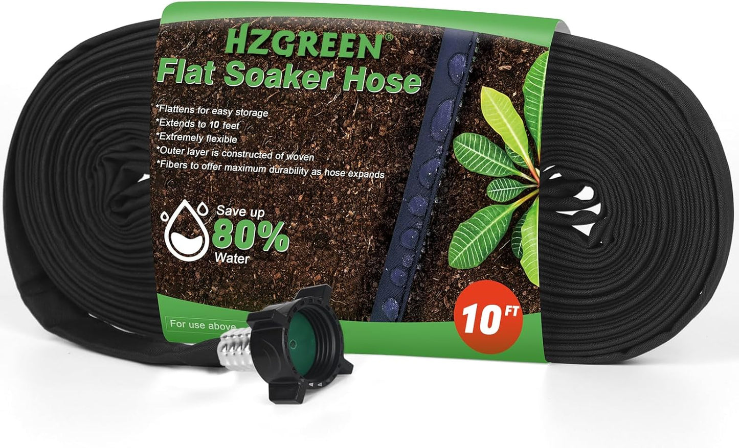 Flat Soaker Hose 10 FT,Drip Hose for Garden Beds Linkable Irrigation System Lightweight and Easy Watering for Tree Plant and Save 80% Water for You (10FT)