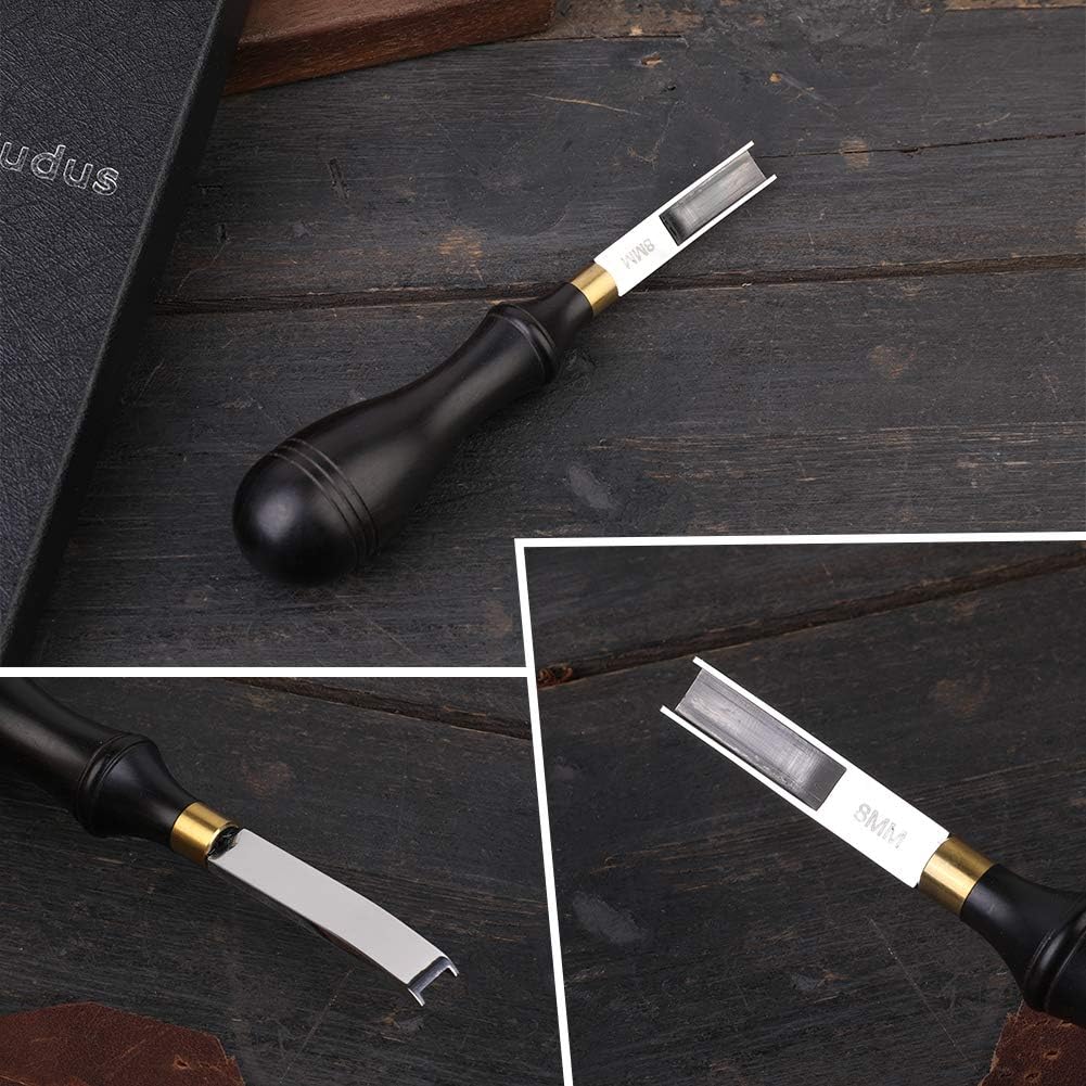 Diudus Leather Edge Beveler Tool, French Skiver, Wide Mouth Leather Edge Bevelers Skiving 8mm, Leather Edge Trimmer Crafting Tools with Wooden Handle for DIY Leather Craft