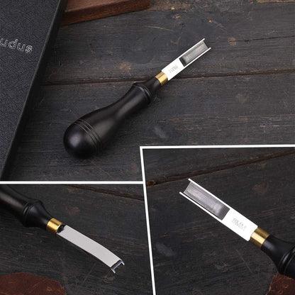Diudus Leather Edge Beveler Tool, French Skiver, Wide Mouth Leather Edge Bevelers Skiving 8mm, Leather Edge Trimmer Crafting Tools with Wooden Handle for DIY Leather Craft